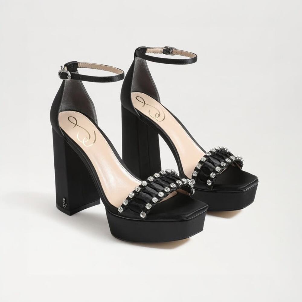 Sam Edelman Ninette Black Satin Platform Heels NEW NWT Size 8.5